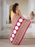 Yellow Printed Ajarakh Satin Crepe Saree With Blouse Piece