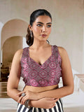 Black Printed Ajarakh Satin Crepe Saree With Blouse Piece