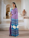 Purple Printed Ajarakh Satin Crepe Saree With Blouse Piece