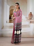 Wine Printed Ajarakh Satin Crepe Saree With Blouse Piece
