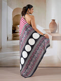 Maroon Printed Ajarakh Satin Crepe Saree With Blouse Piece