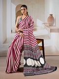 Maroon Printed Ajarakh Satin Crepe Saree With Blouse Piece