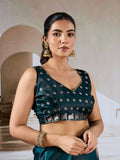 Dark Green Pure Satin Handloom Weaving Silk Saree With Blouse Piece