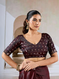 Brown Pure Satin Handloom Weaving Silk Saree With Blouse Piece