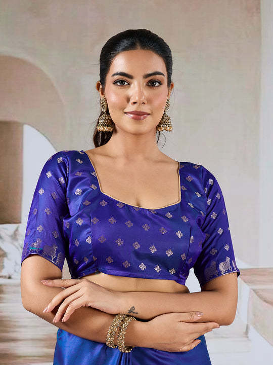 Blue Pure Satin Handloom Weaving Silk Saree With Blouse Piece