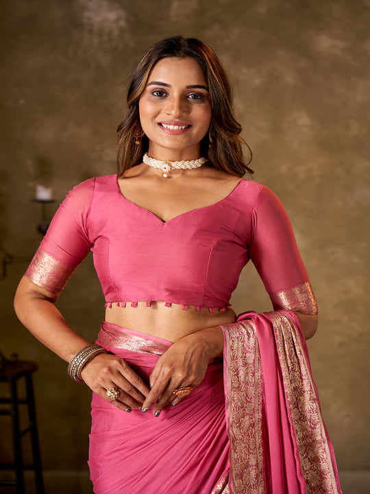 Crepe Silk Banarasi Silk Saree With Blouse Piece