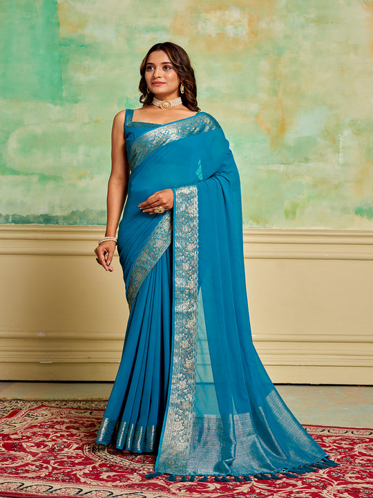 Crepe Silk Banarasi Silk Saree With Blouse Piece