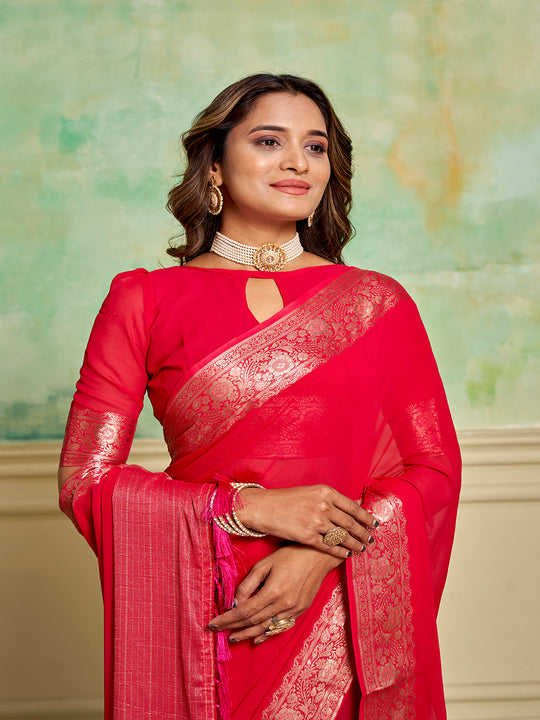 Crepe Silk Banarasi Silk Saree With Blouse Piece