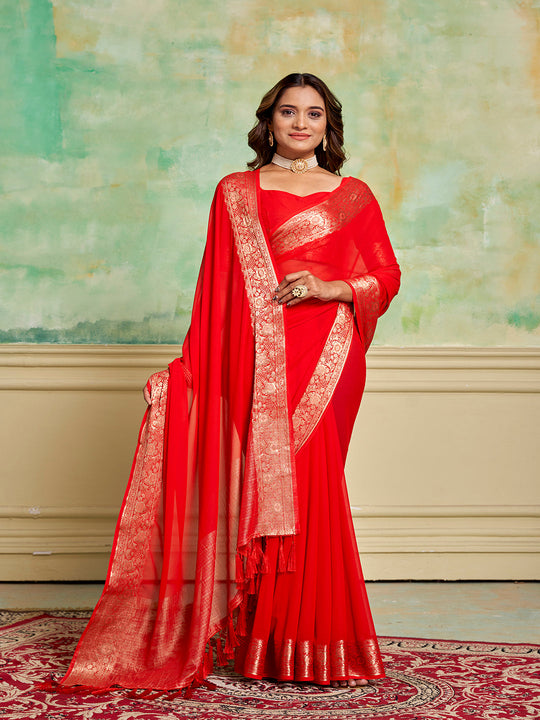 Crepe Silk Banarasi Silk Saree With Blouse Piece