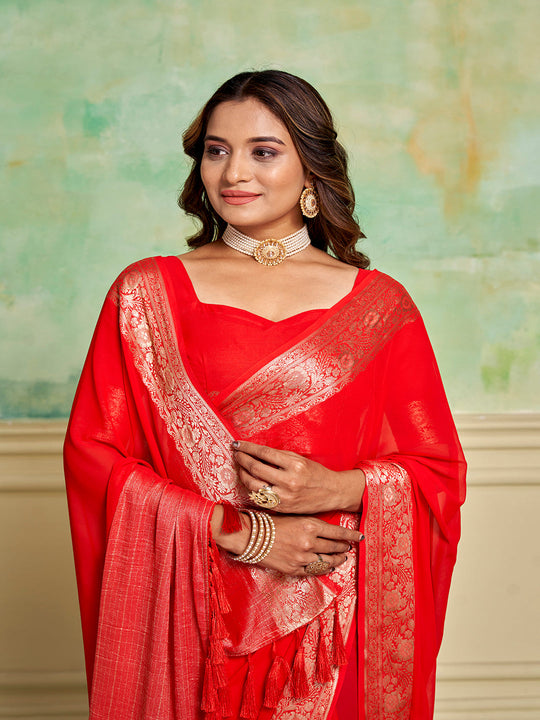 Crepe Silk Banarasi Silk Saree With Blouse Piece