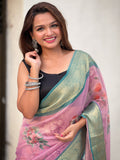 Lavender Banarasi Silk Blend Saree With Blouse Piece