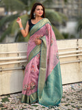 Lavender Banarasi Silk Blend Saree With Blouse Piece