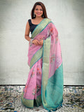 Lavender Banarasi Silk Blend Saree With Blouse Piece