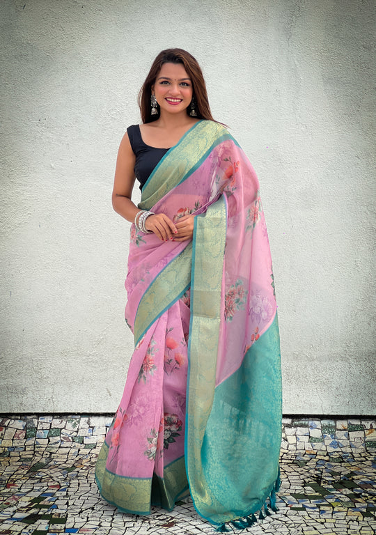 Levender Banarasi Silk Blend Saree With Blouse Piece