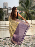 Mehandi Banarasi Silk Blend Saree With Blouse Piece