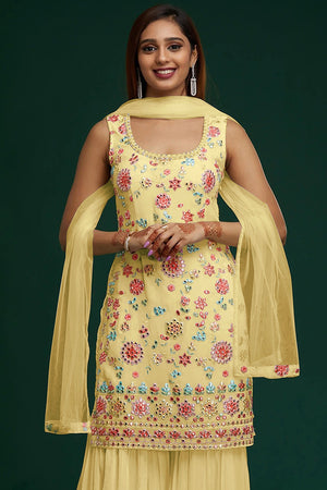 Lemon Yellow Georgette Salwar Suit