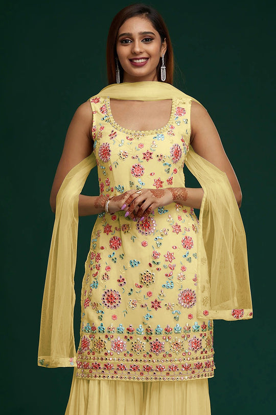 Lemon Yellow Georgette Salwar Suit