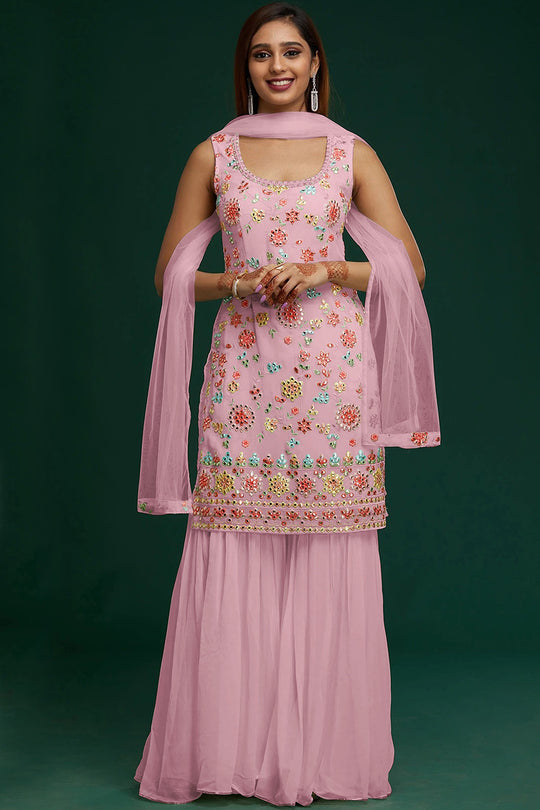 Flamingo Pink Georgette Salwar Suit