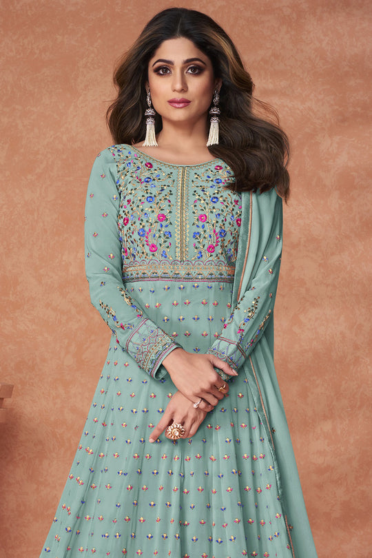Dusky Blue Georgette Salwar Suit