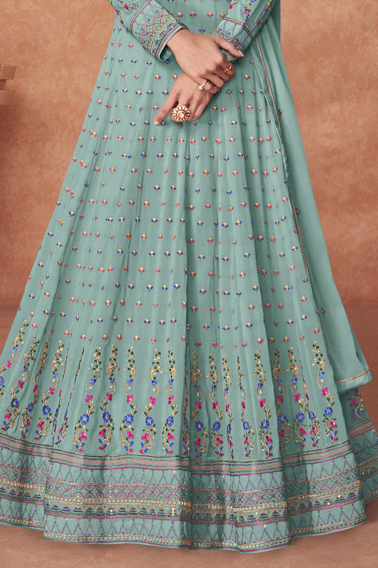 Dusky Blue Georgette Salwar Suit