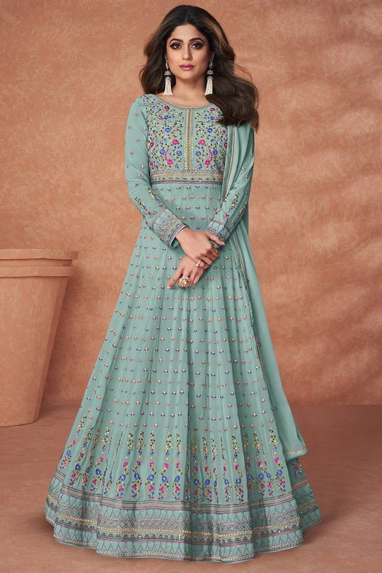 Dusky Blue Georgette Salwar Suit