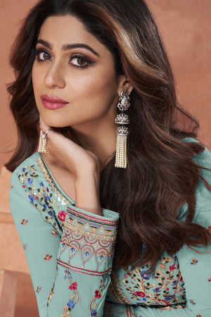 Dusky Blue Georgette Salwar Suit