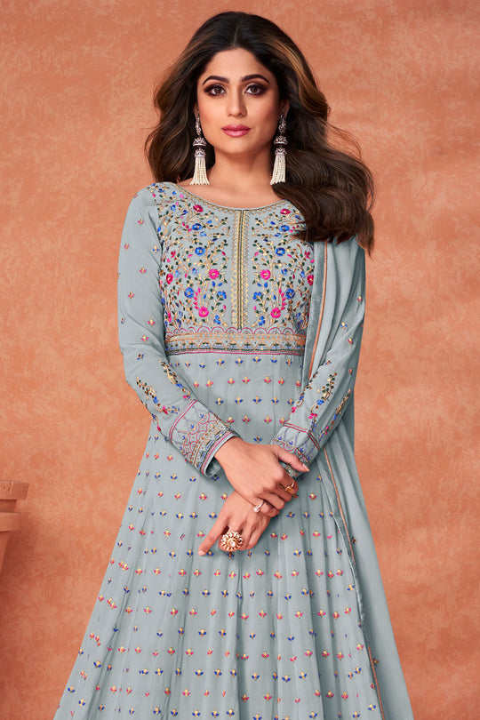 Coin Grey Georgette Salwar Suit