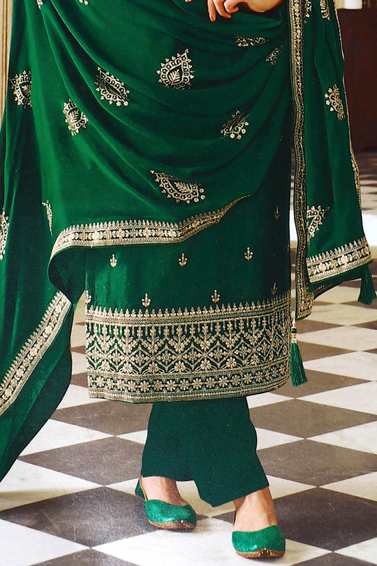 Bottle Green Dola Silk Salwar Suit