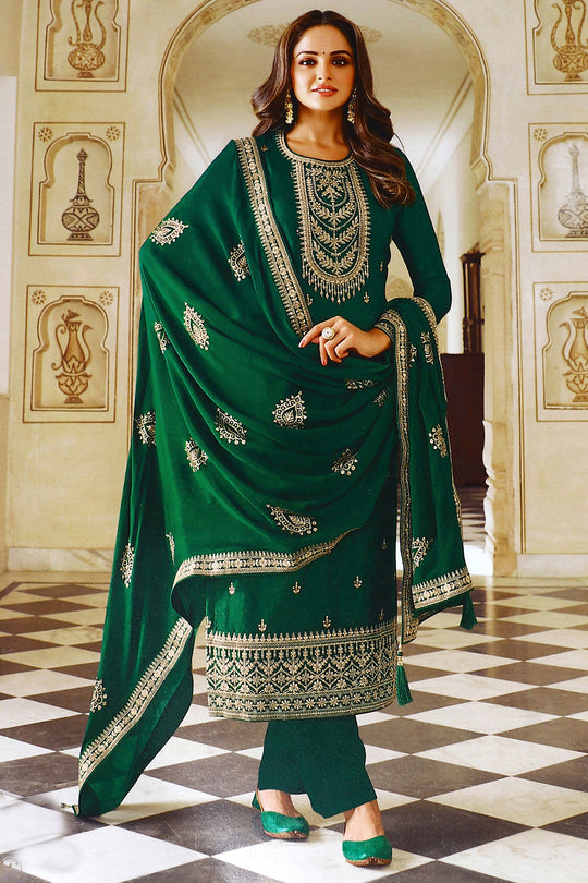 Bottle Green Dola Silk Salwar Suit