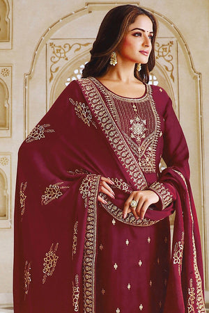 Dark Brown Dola Silk Salwar Suit