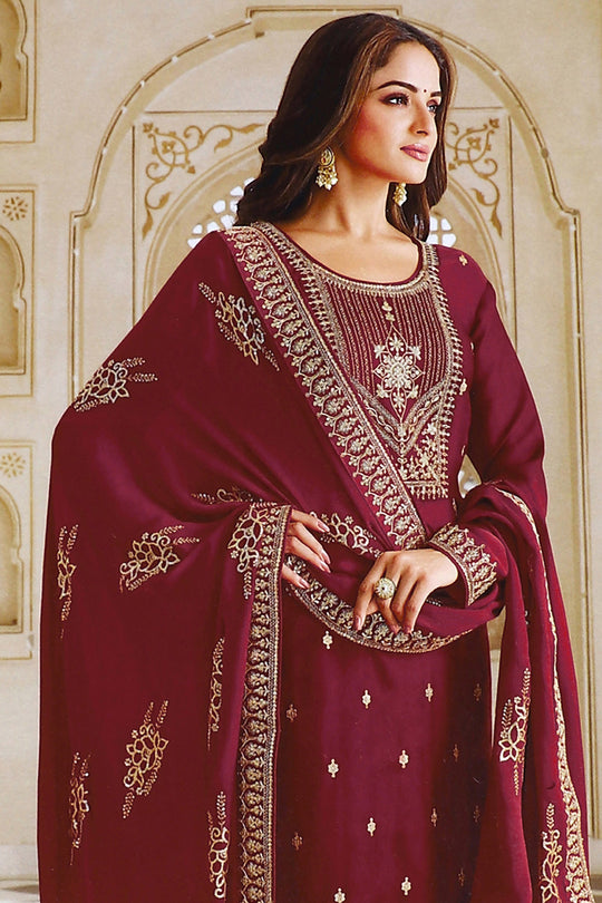 Dark Brown Dola Silk Salwar Suit