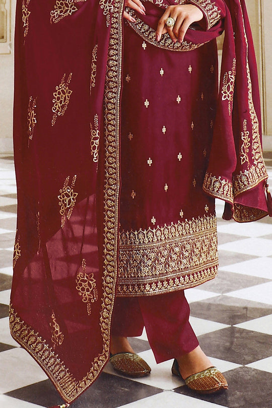 Dark Brown Dola Silk Salwar Suit