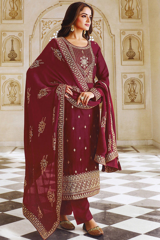 Dark Brown Dola Silk Salwar Suit