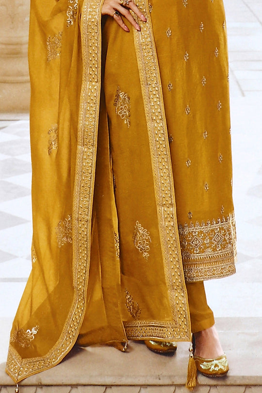 Marigold Yellow Dola Silk Salwar Suit