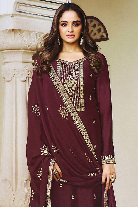 Dark Maroon Dola Silk Salwar Suit