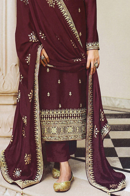 Dark Maroon Dola Silk Salwar Suit
