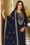 Navy Blue Dola Silk Salwar Suit