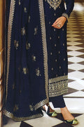 Navy Blue Dola Silk Salwar Suit