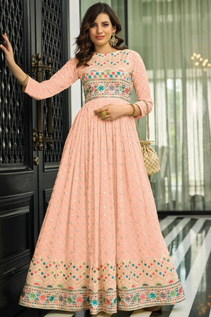 Salmon Peach Georgette Salwar Suit