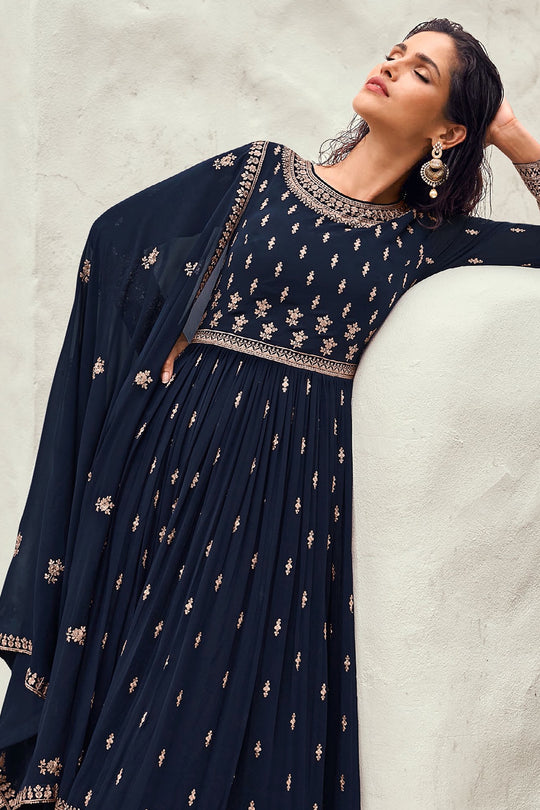 Navy Blue Georgette Salwar Suit