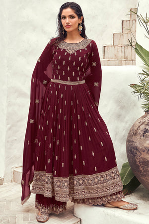 Dark Maroon Georgette Salwar Suit