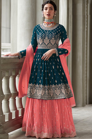 Peacock Blue Georgette Salwar Suit