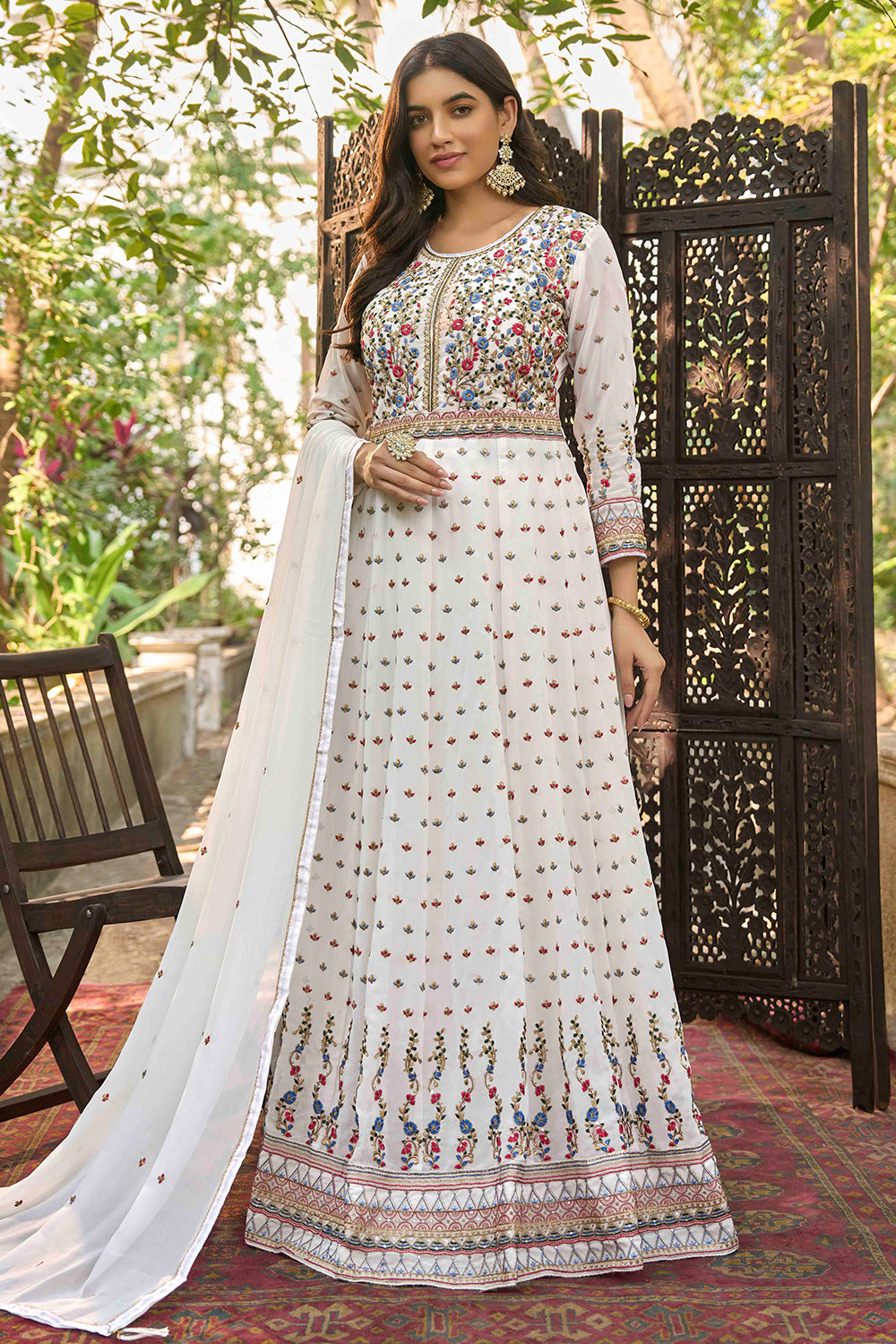 Buy 52/XXL Size Anarkali Gown White Punjabi Wedding Clothing Online for  Women in USA