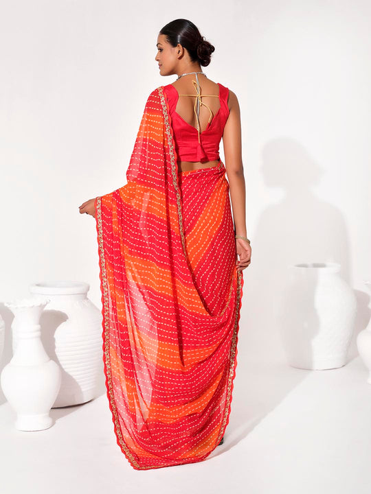 Multicolor Georgette Embellished Saree With Blouse Piece