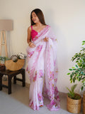White Organza Saree With Blouse Piece