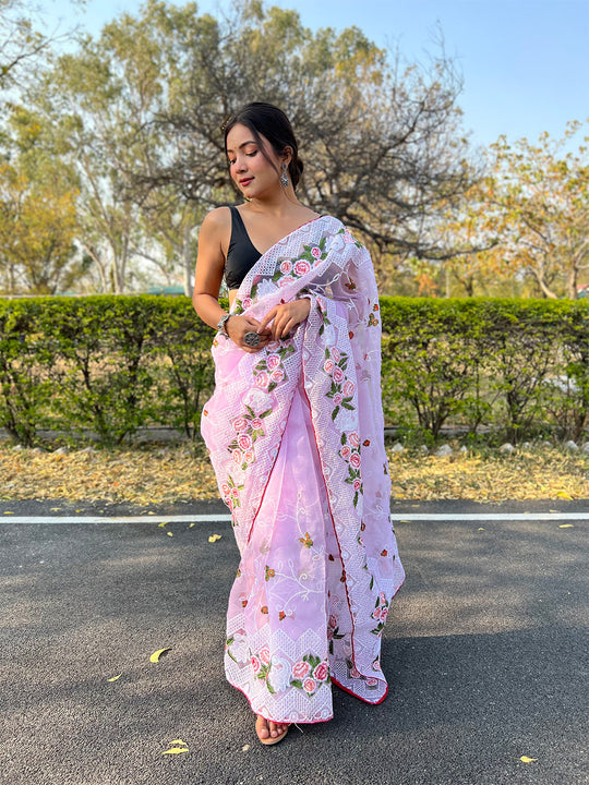 Lavender Organza Saree With Blouse Piece