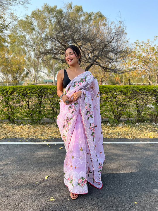 Lavender Organza Saree With Blouse Piece