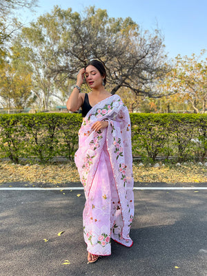 Lavender Organza Saree With Blouse Piece
