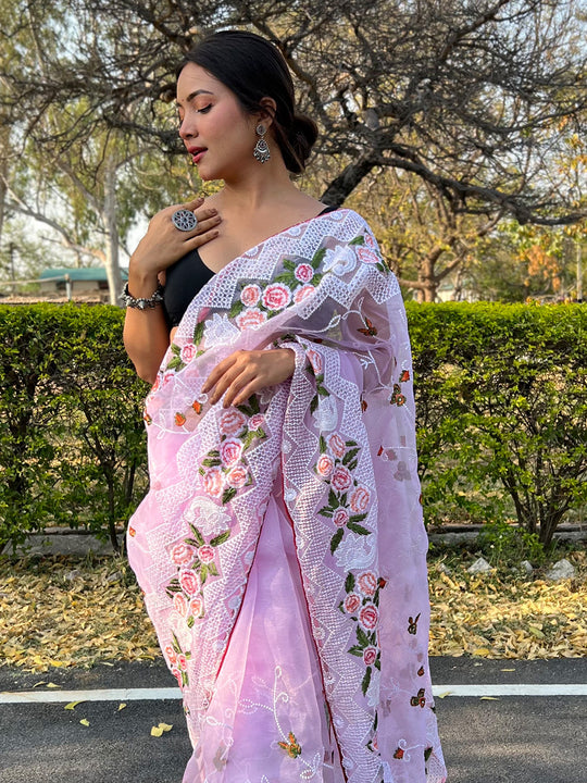 Lavender Organza Saree With Blouse Piece