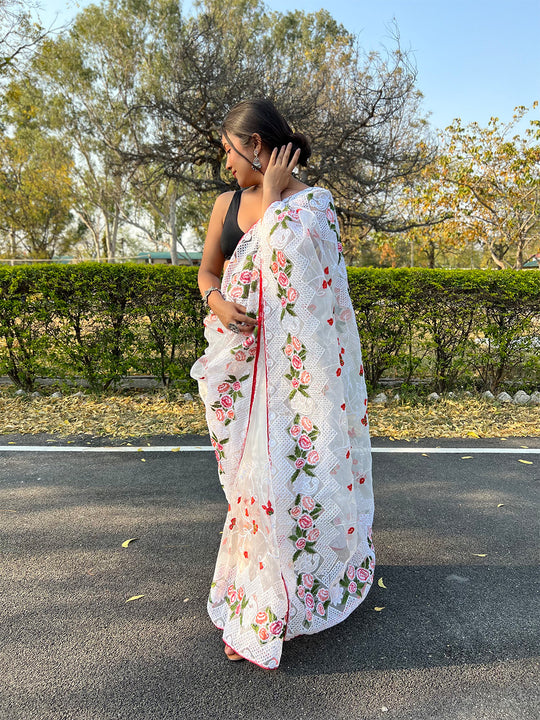 Pink Organza Saree With Blouse Piece